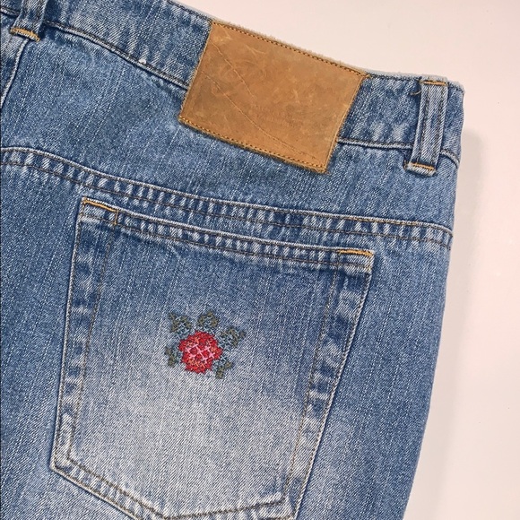Vintage RALPH Ralph Lauren Denim Mini Skirt CrossStitch Floral Embroidery 10 Y2K - Picture 8 of 14